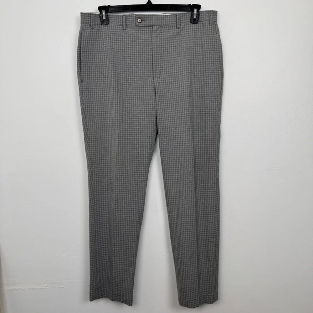 Lauren Ralph Lauren Mens Grey Micro Check Dress Pants 36W x 32L Stretch Trousers